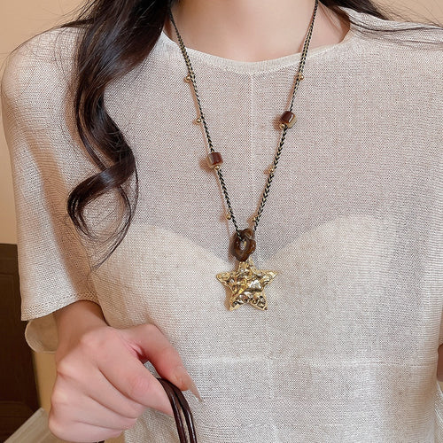 Bohemian Rhinestone Resin Flower Starfish Pendant Sweater Necklace Ethnic Style Jewelry