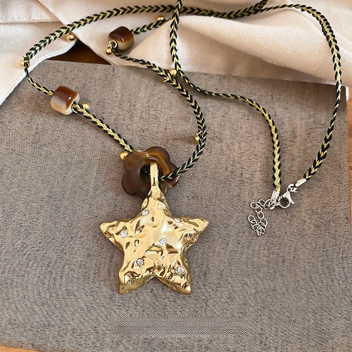 Bohemian Rhinestone Resin Flower Starfish Pendant Sweater Necklace Ethnic Style Jewelry