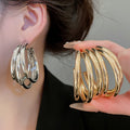 European Style Metal Multi Layer Round Geometric Drop Earrings Minimalist Light Luxury Jewelry view 2