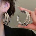 European Style Metal Multi Layer Round Geometric Drop Earrings Minimalist Light Luxury Jewelry view 4