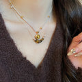 Tiger Eye Beaded Round Pendant Necklace Vintage Maillard Style Light Luxury Collarbone Choker view 1
