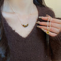 Tiger Eye Beaded Round Pendant Necklace Vintage Maillard Style Light Luxury Collarbone Choker view 3