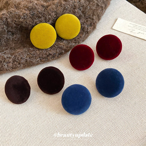 Fabric Flocked Round Button Stud Earrings Vintage Minimalist Modern Geometric Jewelry For Women