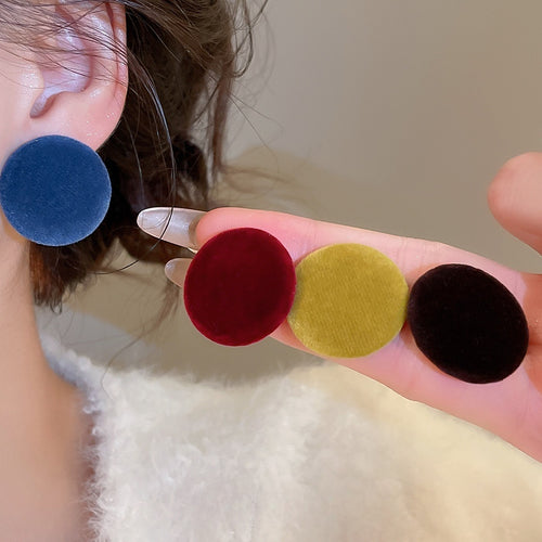 Fabric Flocked Round Button Stud Earrings Vintage Minimalist Modern Geometric Jewelry For Women