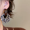 Maillard Style Acrylic Leopard Print Round Geometric Drop Earrings With Silver Needle Retro Luxury view 3
