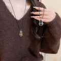 New Chinese Style Leather Gourd Pendant Long Sweater Necklace For Women Light Luxury Retro Geometric Jewelry view 2