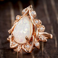 Marquise Leaf Faux Opal Teardrop Ring For Women, Micro Pave Zircon Wheat Ear Elegant Jewelry view 3