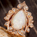 Marquise Leaf Faux Opal Teardrop Ring For Women, Micro Pave Zircon Wheat Ear Elegant Jewelry view 4