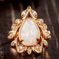 Marquise Leaf Faux Opal Teardrop Ring For Women, Micro Pave Zircon Wheat Ear Elegant Jewelry view 2