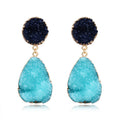 Faux Druzy Round Stud Teardrop Drop Earrings Ten Colors view 1