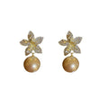 Light Luxury Faux Pearl Flower Stud Earrings With Rhinestone Silver Pin Vintage Style view 5