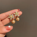 Light Luxury Faux Pearl Flower Stud Earrings With Rhinestone Silver Pin Vintage Style view 3