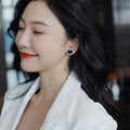 Artificial Crystal French Vintage Geometric Stud Earrings, Court Style Round Silver Pin Design view 4