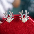Faux Pearl Deer Antler Christmas Stud Earrings For Women Sweet Reindeer Holiday Jewelry view 3