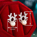 Faux Pearl Deer Antler Christmas Stud Earrings For Women Sweet Reindeer Holiday Jewelry view 4