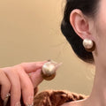Retro Hong Kong Style Geometric Round Faux Pearl Stud Earrings With Silver Pins view 4