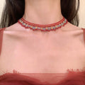 Adjustable Red Faux Crystal Beaded Woven Choker Necklace For Women Vintage Ethnic Round Geometric Design view 2