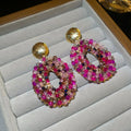French Court Style Crystal Beaded Oval Pendant Drop Earrings With Silver Posts view 4