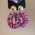 French Court Style Crystal Beaded Oval Pendant Drop Earrings With Silver Posts view 2