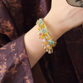 New Chinese Palace Style Glass Tassel Open Cuff Bangle For Women Vintage Ethnic Jewelry view 4