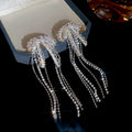 Korean Style Copper Zircon Bow Tassel Drop Earrings With Silver Pins Elegant Fashion Jewelry view 4