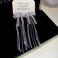 Korean Style Copper Zircon Bow Tassel Drop Earrings With Silver Pins Elegant Fashion Jewelry view 2