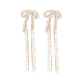 Korean Style Copper Zircon Bow Tassel Drop Earrings With Silver Pins Elegant Fashion Jewelry view 5