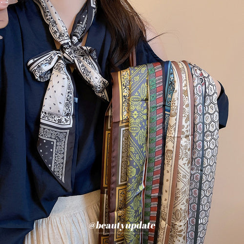 Ethnic Vintage Fabric Scarf Necklace With Paisley Floral Print And Flower Accent