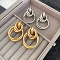 European Style Glossy Iron Knot Round Pendant Drop Earrings With Silver Tone Posts view 3