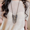 Light Luxury Copper Rhinestone Bow Pendant Tassel Necklace Dark Glam Sweater Chain view 3