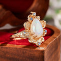 Floral Teardrop Geometric Faux Opal Leaf Ring, Korean Style Line Texture Vacation Jewelry view 3