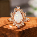Floral Teardrop Geometric Faux Opal Leaf Ring, Korean Style Line Texture Vacation Jewelry view 5
