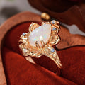 Floral Teardrop Geometric Faux Opal Leaf Ring, Korean Style Line Texture Vacation Jewelry view 2