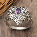 Sweet Cool Heart Ring For Women, Metal Hollow Texture Vintage Water Drop Fashion Jewelry view 1