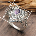Sweet Cool Heart Ring For Women, Metal Hollow Texture Vintage Water Drop Fashion Jewelry view 4
