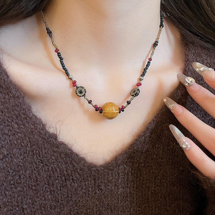 Maillard Style Acrylic Ceramic Beaded Round Pendant Crystal Choker Necklace For Women