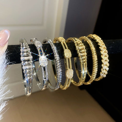 18K Gold Plated Copper Zircon Hollow Oval Clasp Bangle Light Luxury Designer Jewelry