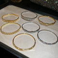 18K Gold Plated Copper Zircon Hollow Oval Clasp Bangle Light Luxury Designer Jewelry view 3