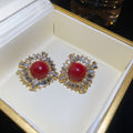 French Vintage Round Zircon Alloy Stud Earrings With Silver Posts, Light Luxury Elegant Style view 4