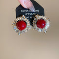 French Vintage Round Zircon Alloy Stud Earrings With Silver Posts, Light Luxury Elegant Style view 2