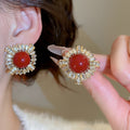 French Vintage Round Zircon Alloy Stud Earrings With Silver Posts, Light Luxury Elegant Style view 1