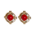 French Vintage Round Zircon Alloy Stud Earrings With Silver Posts, Light Luxury Elegant Style view 5