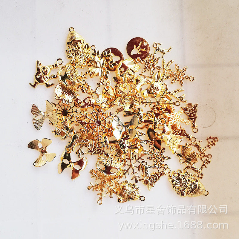 Mixed Christmas Charm Pendants Gold Tone 100g Bag