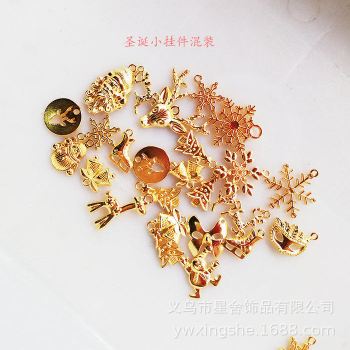 Mixed Christmas Charm Pendants Gold Tone 100g Bag