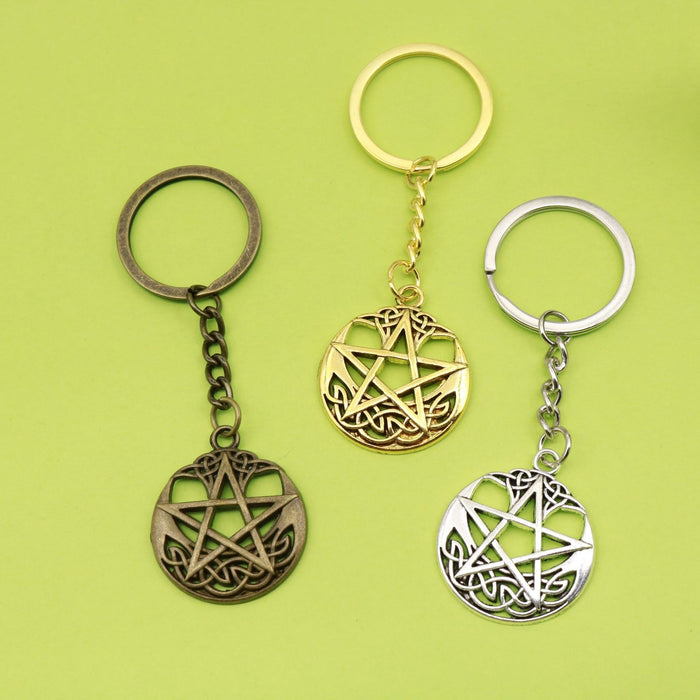 Metal Round Star Keychain Key Ring