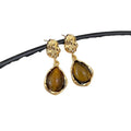 Tiger Eye Stone Flower Asymmetric Drop Earrings Vintage Ethnic Geometric Silver Needle Style view 5