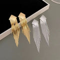 Copper Metallic Diamond Tassel Drop Earrings With Silver Posts, Minimalist Geometric Style view 1