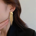Copper Metallic Diamond Tassel Drop Earrings With Silver Posts, Minimalist Geometric Style view 2