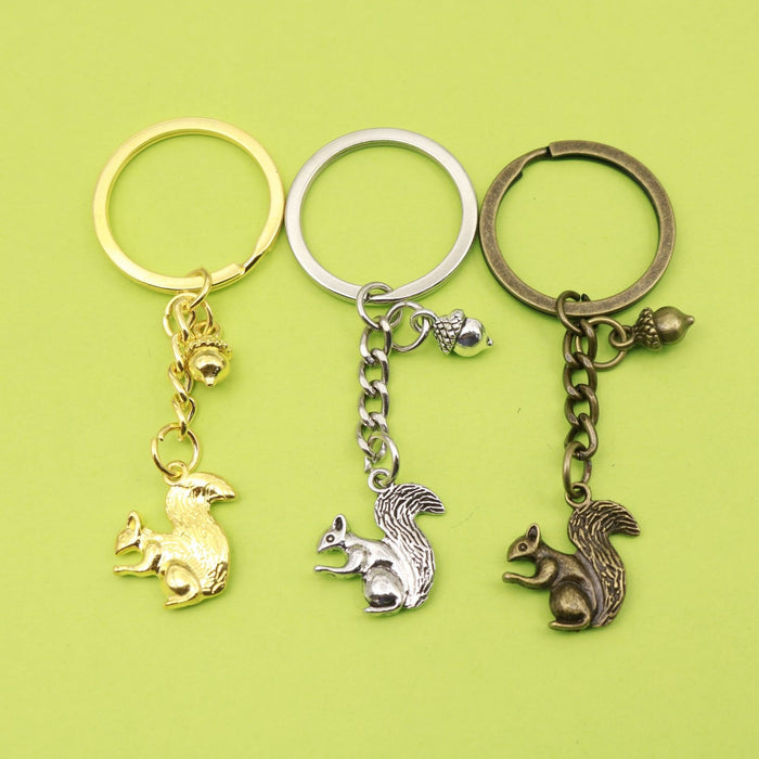 Zinc Alloy Squirrel And Pine Cone Keychain Cute Bag Charm