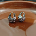 Luxury Vintage Purple Rhinestone Alloy Flower Basket Huggie Hoop Stud Earrings For Women Party Earrings view 2